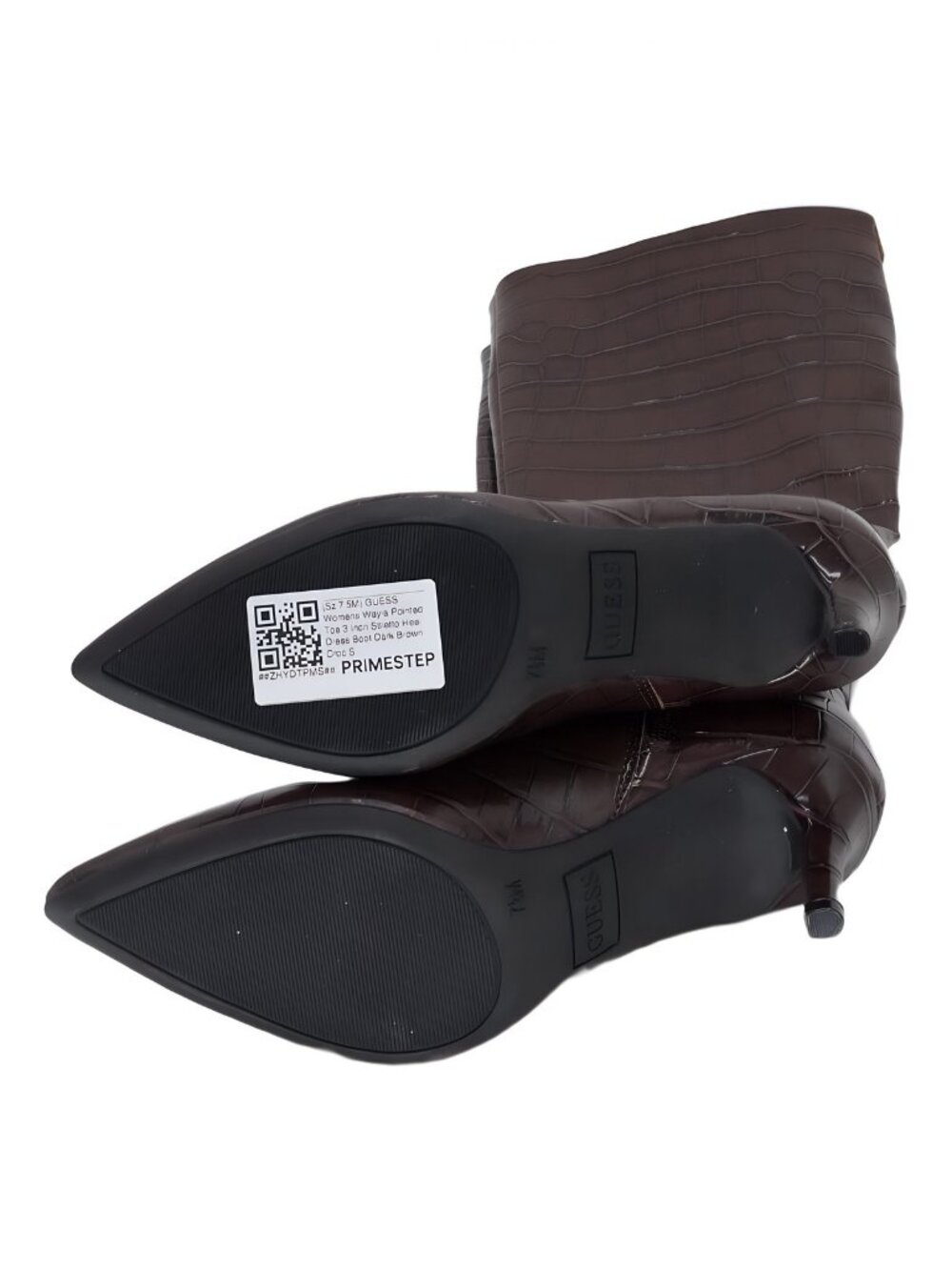 GUESS Wayla Pointed Toe Stiletto Heel Dress Boot Dark Brown Croc 7.5M - Picture 6 of 6